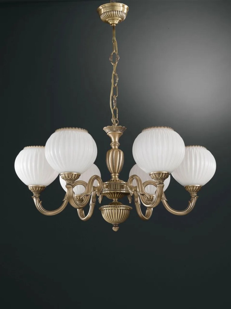 Candelabru cu 6 brate clasic design italian din alama, sticla 9250 RA-L. 9250/6