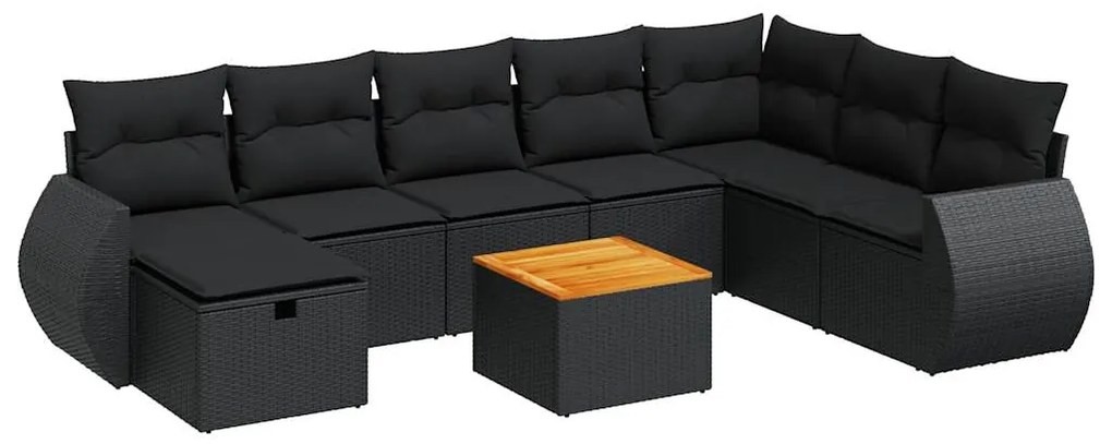 3325856 vidaXL Set mobilier de grădină cu perne, 9 piese, negru, poliratan