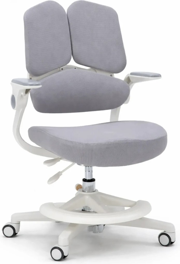 RESIGILAT- ErgoMotion Junior – Scaun Ergonomic pentru copii, Reglaje Multiple, Ajustare Personalizată, Adaptabil pe măsura creșterii, Suport Lombar 3 Zone, Roți Blocabile, Gri