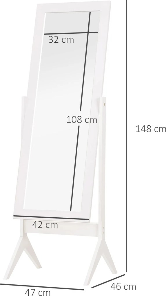 HOMCOM Oglindă Integrală cu 4 Picioare și Unghi Reglabil Alb | Aosom Romania