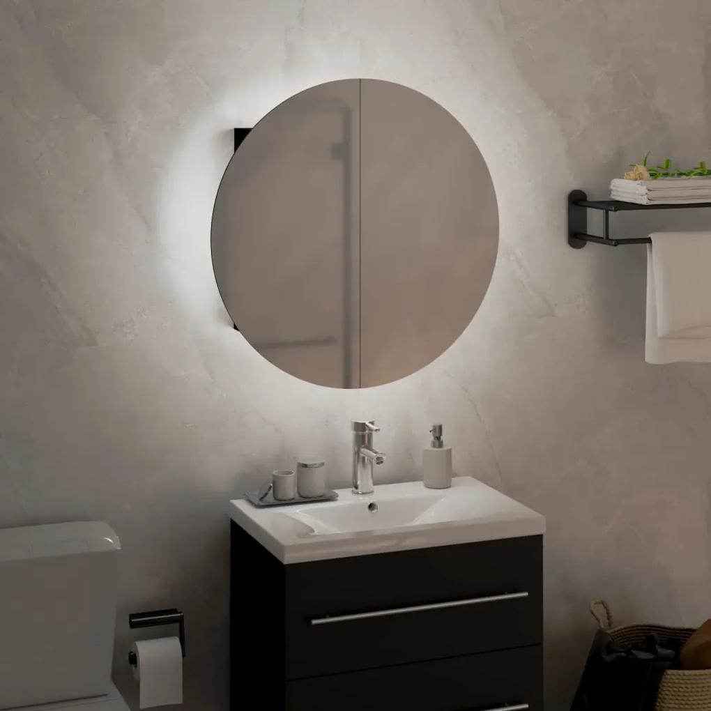 Dulap de baie cu oglinda rotunda si LED, negru, 40x40x17,5 cm Negru, 40 x 40 x 17.5 cm