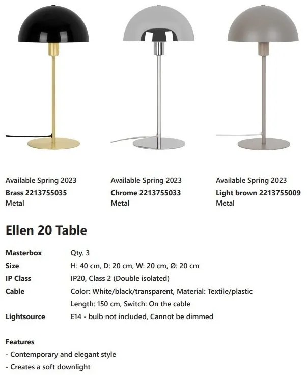 Veioza, lampa de masa design minimalist scandinav Ellen 20 Chrome
