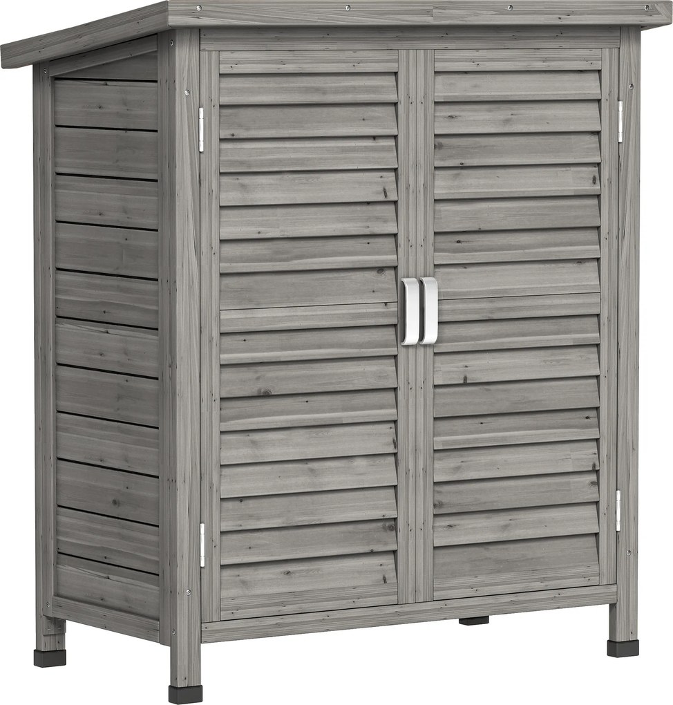 Outsunny Dulap de Grădină din Lemn de Brad cu Uși cu Obloane și 2 Polițe, 87x46,5x96,5cm, Gri | Aosom Romania
