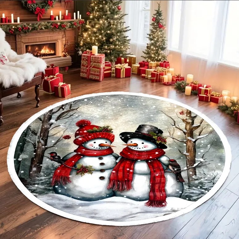 Covor decorativ Craciun, rotund, antiderapant, diametru 100 cm, CCR104