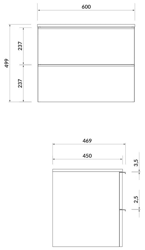 Mobilier suspendat Cersanit, Virgo 60, cu manere cromate, pentru lavoar pe blat, gri stejar