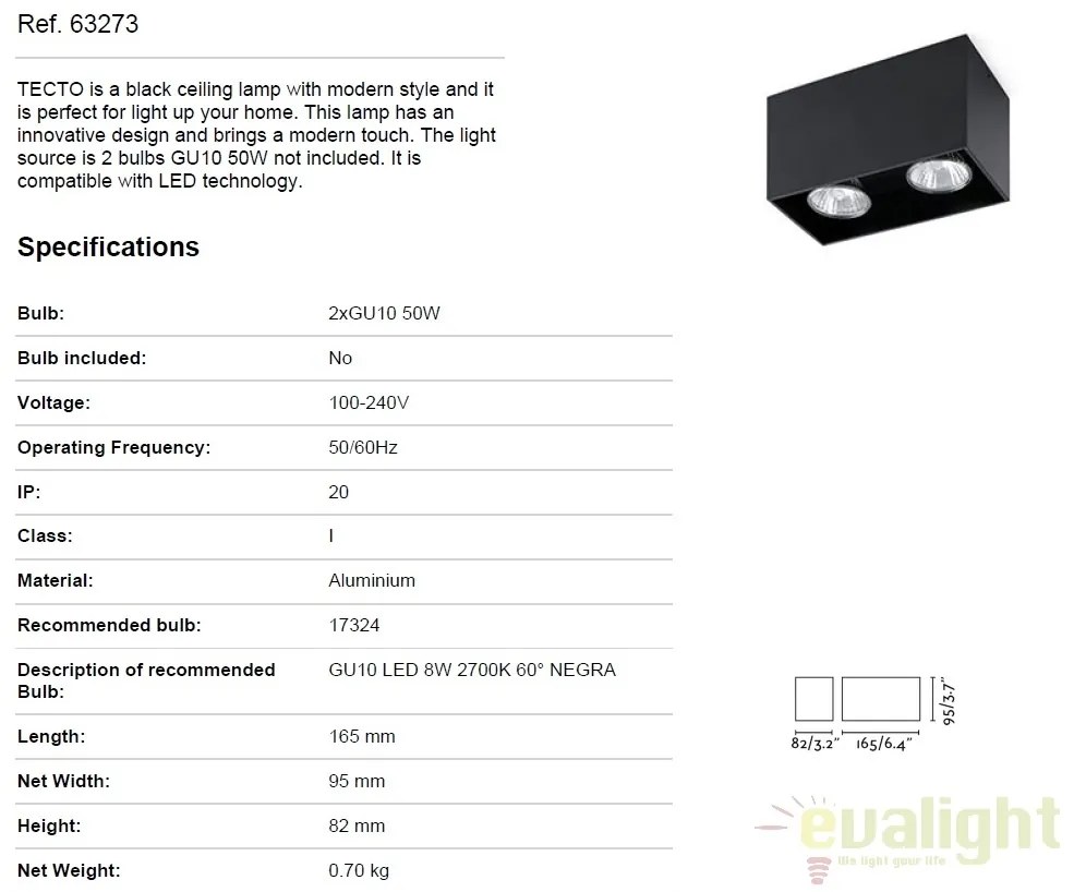 Plafoniera design modern minimalist TECTO-2 negru 63273
