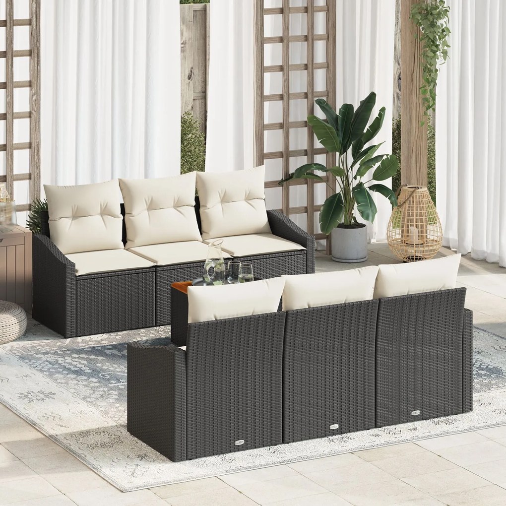 vidaXL Set de canapea de grădină 7 pcs Negru, alb 55 x 55 x 37 cm