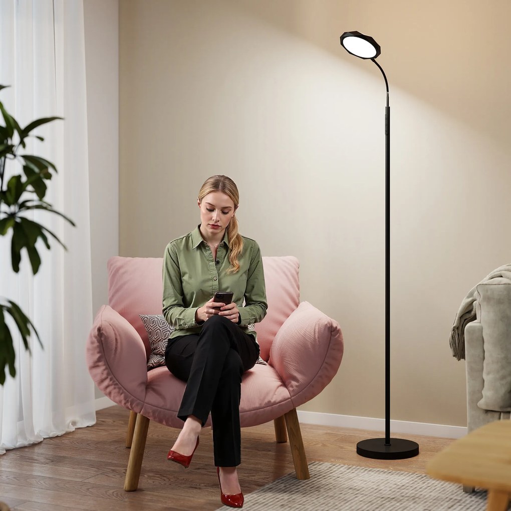 HOMCOM Lampă de Podea LED cu Telecomandă, Cap Rotativ, Reglare Luminozitate și Temperatură, Negru | Aosom Romania