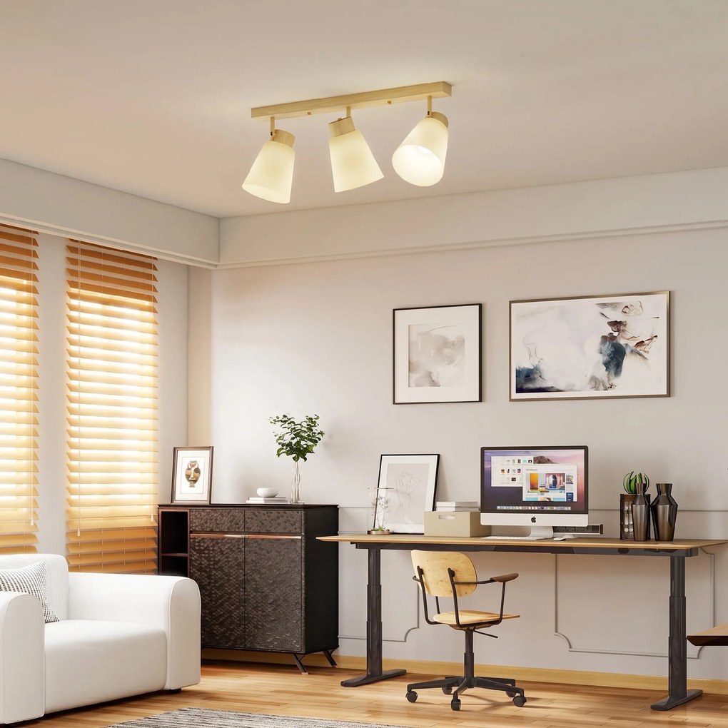 HOMCOM Candelabru de tavan cu 3 puncte de lumină reglabile la 90° și socluri E27, culoare lemn | Aosom Romania