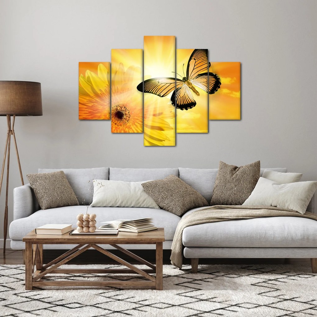 Tablou - Fluture galben cu flori (150x105 cm)