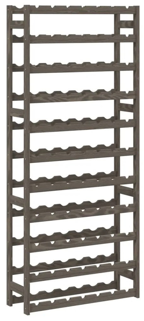 vidaXL Suport sticle de vin, 77 sticle, gri, lemn masiv de pin
