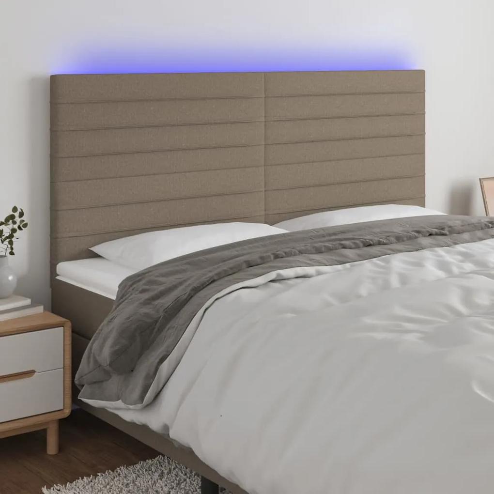 3122590 vidaXL Tăblie de pat cu LED, gri taupe, 200x5x118/128 cm, textil