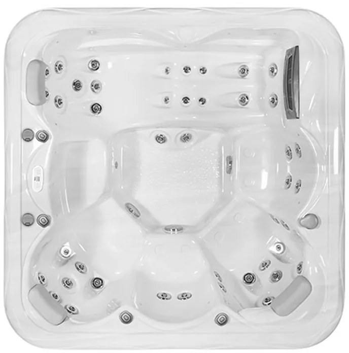 Minipiscina alb lucios cu LED si sistem audio, 6 persoane, 215x215 cm, Wellis, Venus