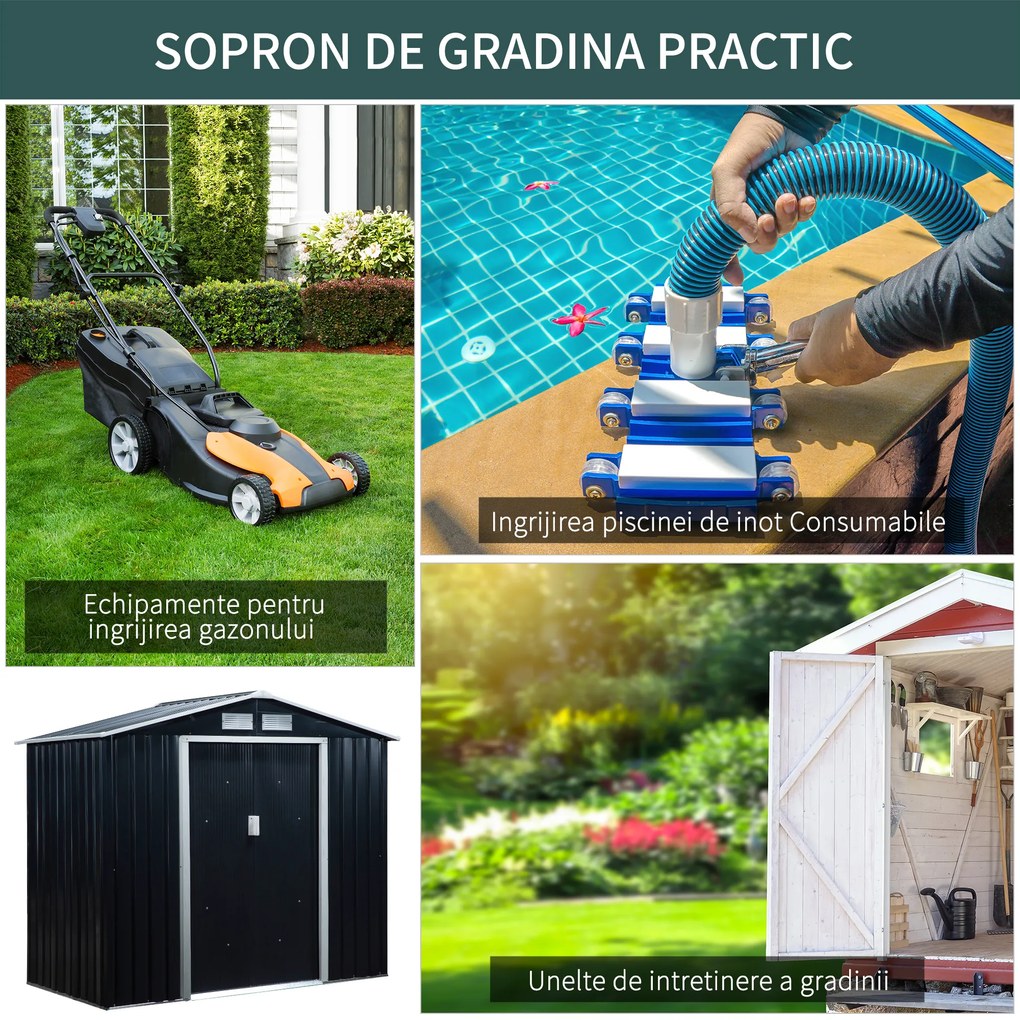 Outsunny Casuta de Gradina, Magazie de Depozitare, sopron pentru Unelte din Tabla de Otel, cu Usi glisante, Gri | Aosom Romania