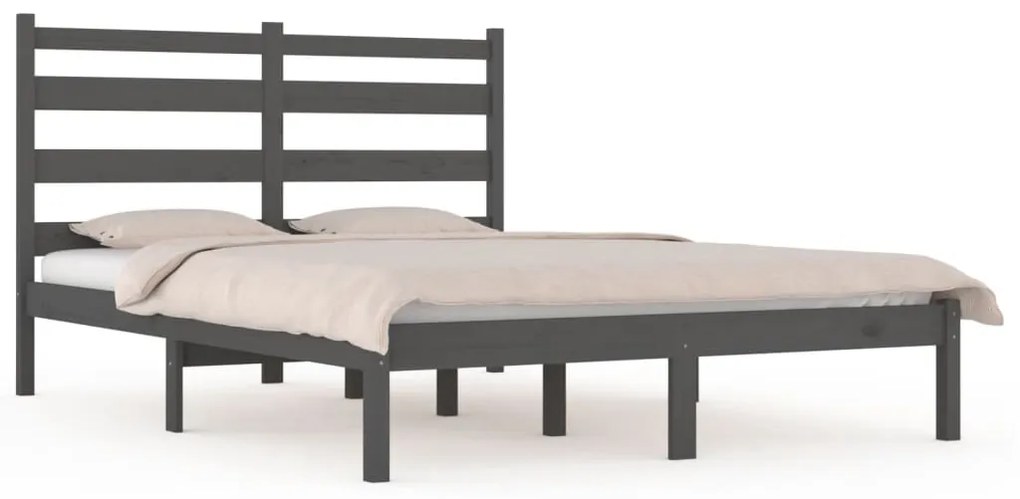 Cadru pat 5FT King Size, gri, 150x200 cm, lemn masiv de pin Gri, 150 x 200 cm