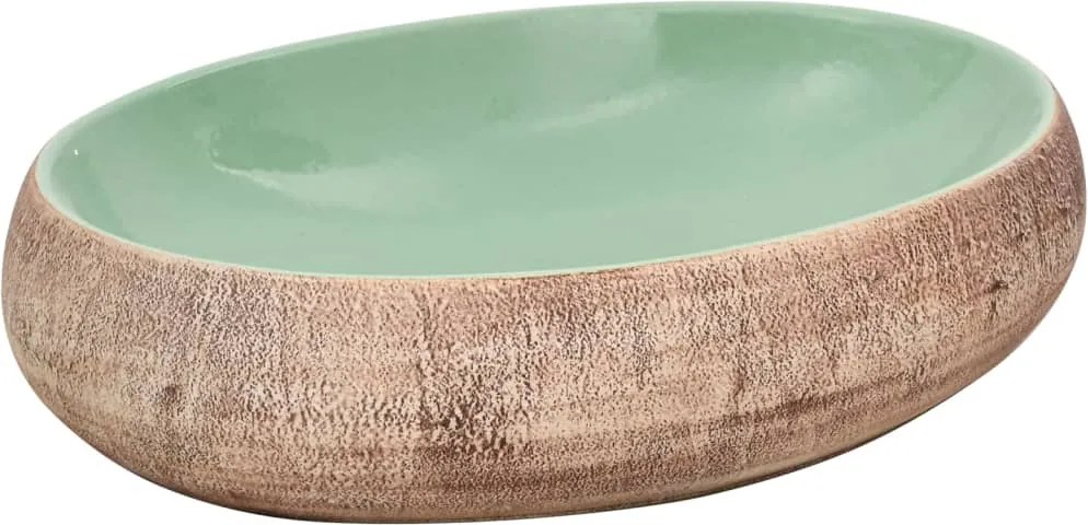 vidaXL Lavoar de blat, verde și maro, 59x40x15 cm, ceramică, oval