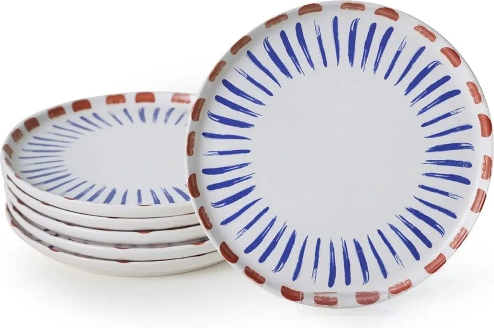 Set 6 farfurii desert 275KRM2324, alb/albastru, ceramica, 22 cm
