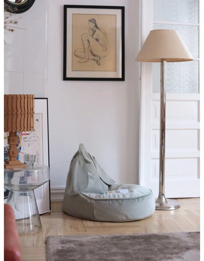 Fotoliu puf pentru copii verde mentă cu tapițerie din catifea Bunny – Wigiwama