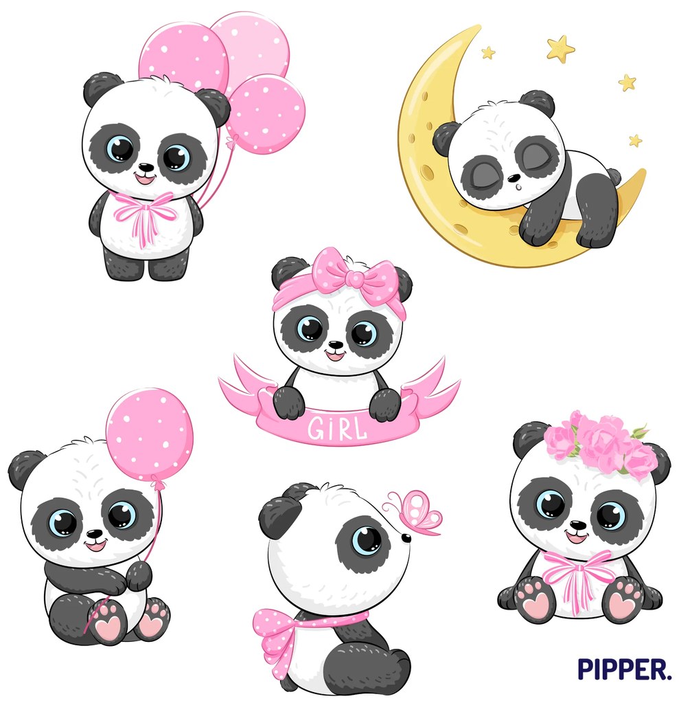 PIPPER. Autocolant de perete „Pandas - o fată” Material: Autocolant textil