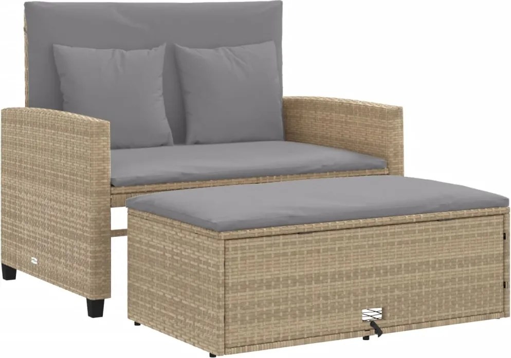 vidaXL Canapea de grădină cu perne, 2 locuri, bej, poliratan