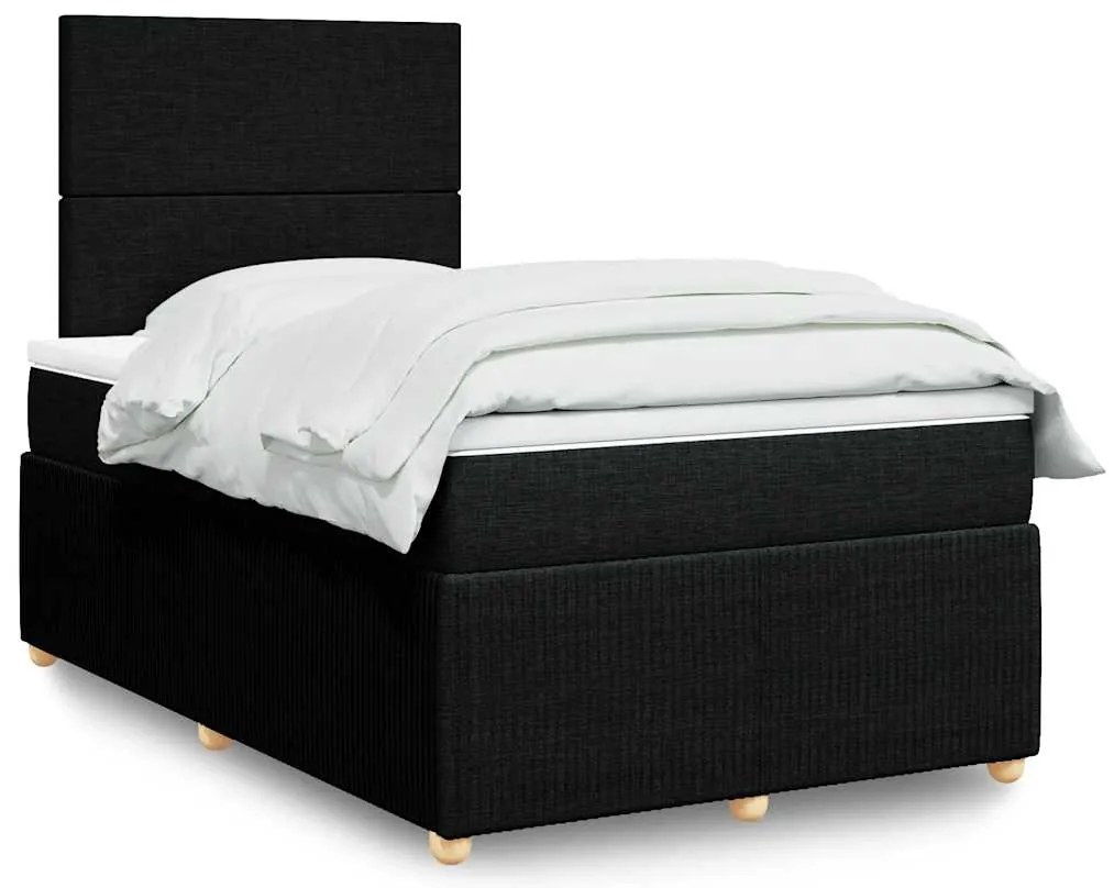 vidaXL Pat box spring cu saltea, negru, 120x200 cm, textil