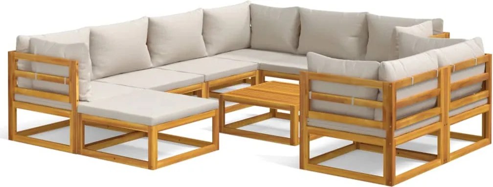 vidaXL Set mobilier grădină cu perne gri deschis, 10 piese, lemn pin