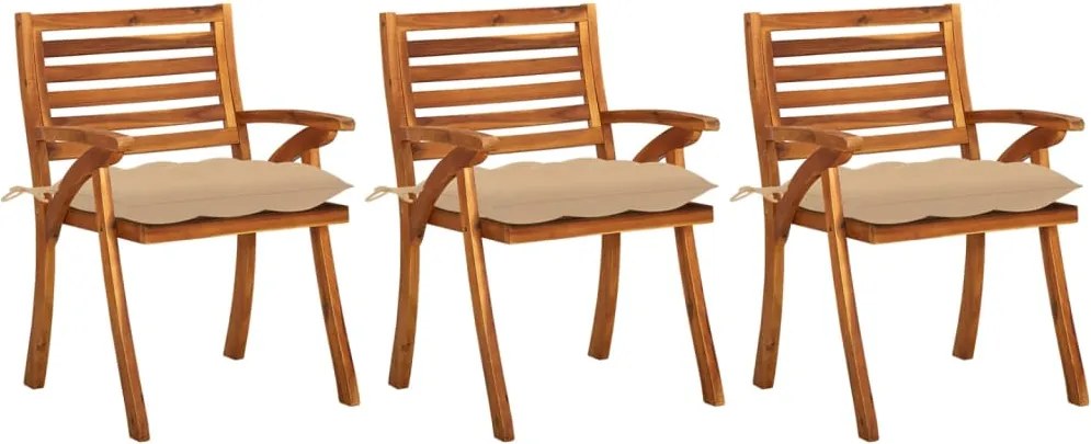 vidaXL Scaune de grădină cu perne, 3 buc., lemn masiv de acacia