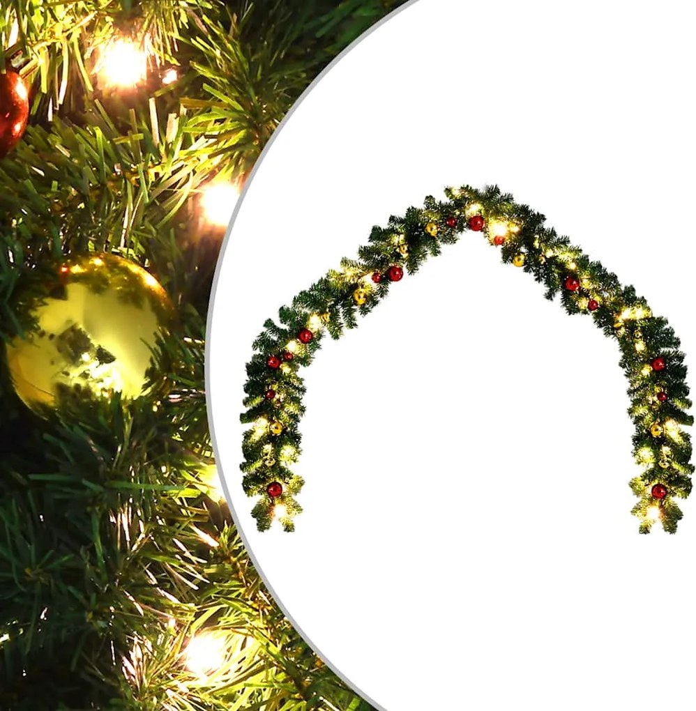 vidaXL Ghirlandă de Crăciun decorată cu globuri și lumini LED, 10 m