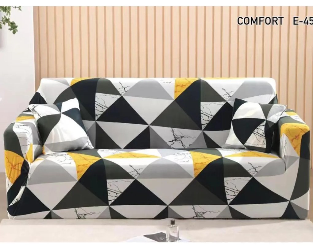 Set huse elastice pentru canapea 3 locuri si 2 fotolii, cu brate, spandex, gri / alb, HES-71