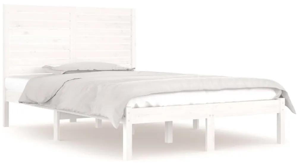 3104584 vidaXL Cadru de pat dublu, alb, 135x190 cm, lemn masiv