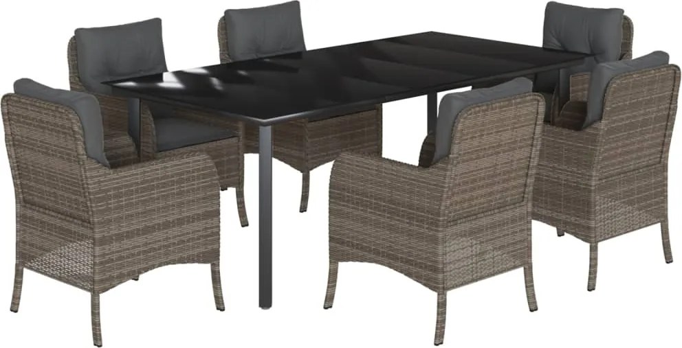 vidaXL Set mobilier de grădină cu perne, 7 piese, gri, poliratan