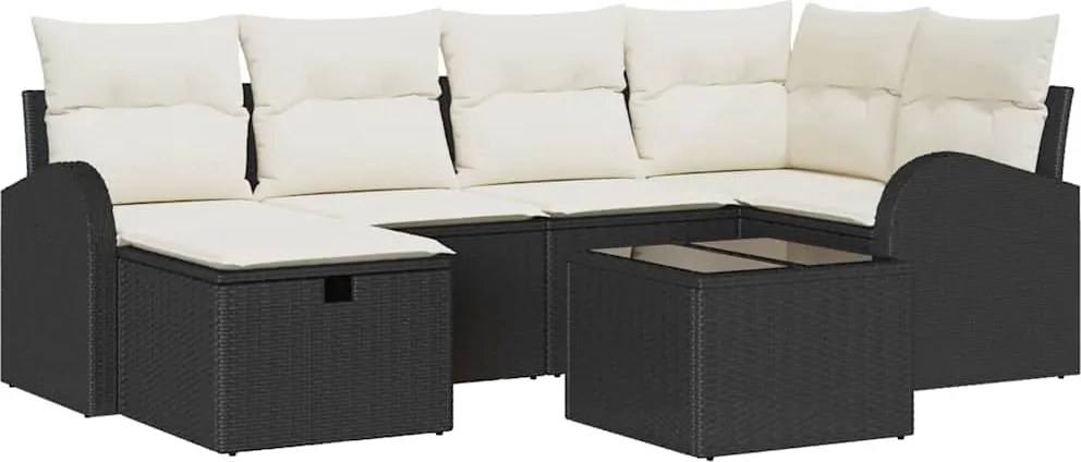 vidaXL Set de canapele pentru grădină cu pernă 7 pcs Negru Rattan poli