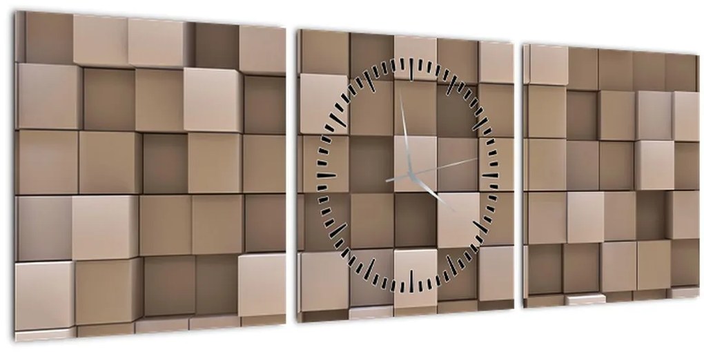 Tablou - Cuburi bej (cu ceas) (90x30 cm)