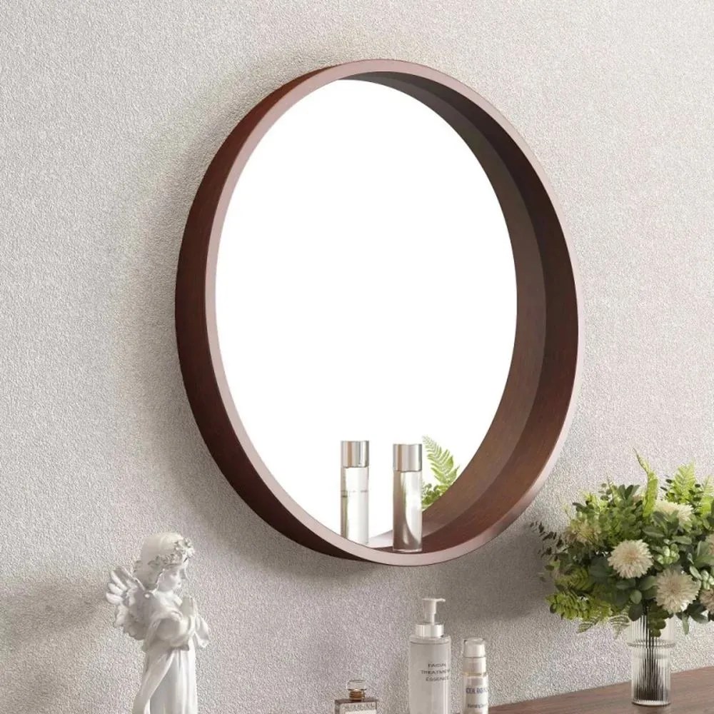Oglinda rotunda Inter Ceramic rama din lemn maro 60 cm