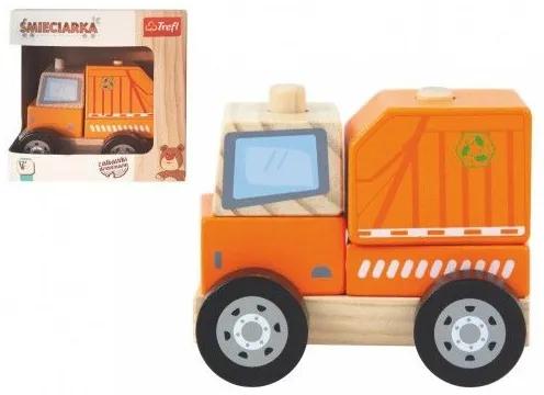 Camion de gunoi jucărie pliabilă din lemn 11cm