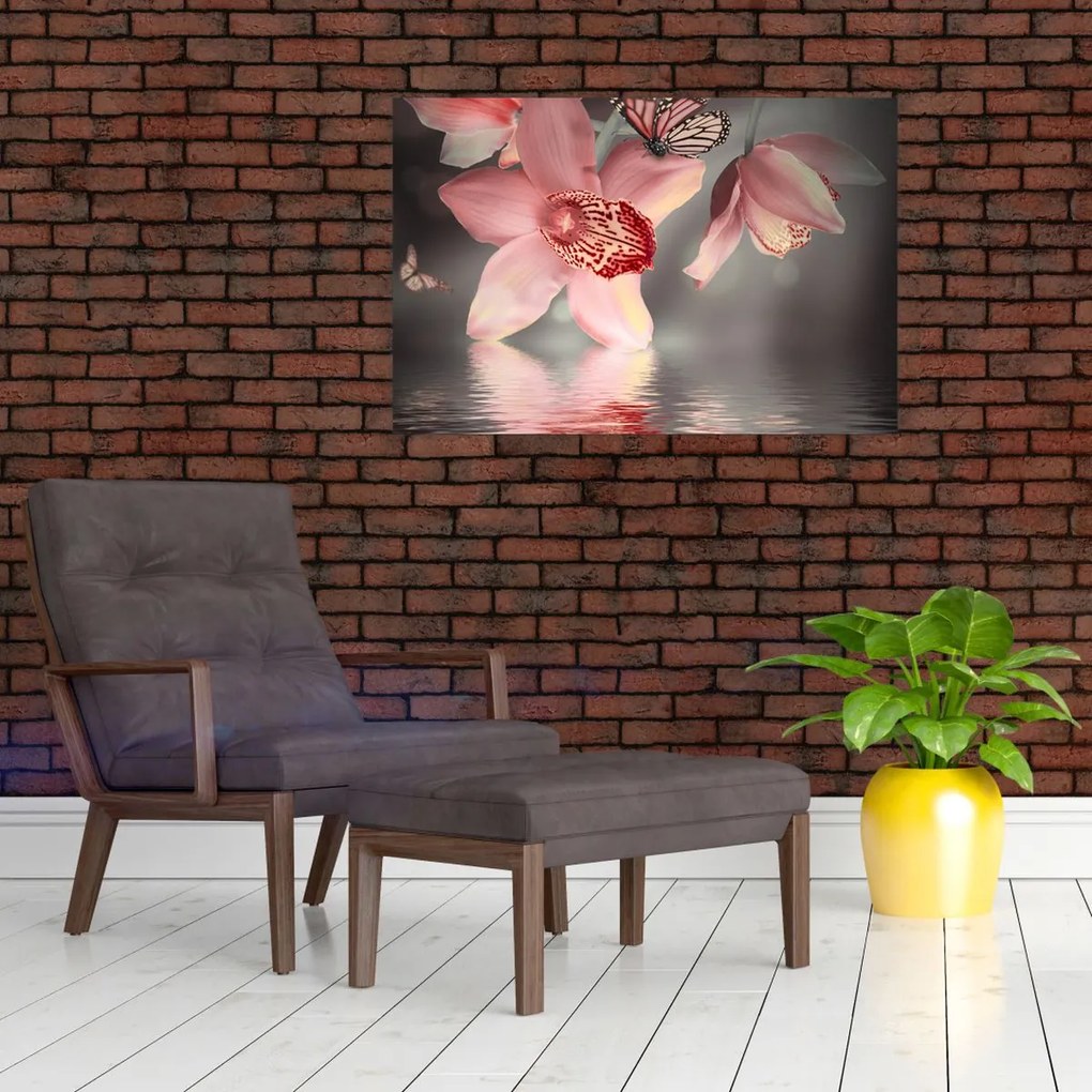 Tablou - Flori și fluture (90x60 cm)