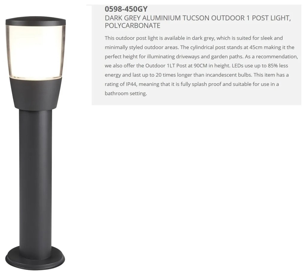 Stalp de iluminat exterior stil modern H-45cm Tucson 0598-450GY SRT