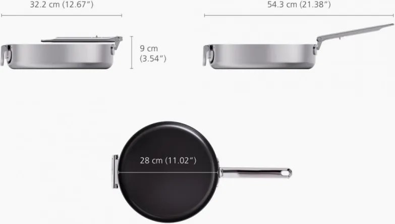 Tigaie adanca Joseph Joseph Space 1000057, 28 cm, Maner pliabil, Acoperire ceramica, Cuptor pana la 232°C, Inductie, Argintiu/negru