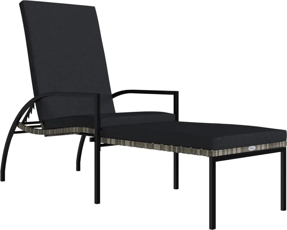 vidaXL Șezlong cu suport pentru picioare, gri, poliratan