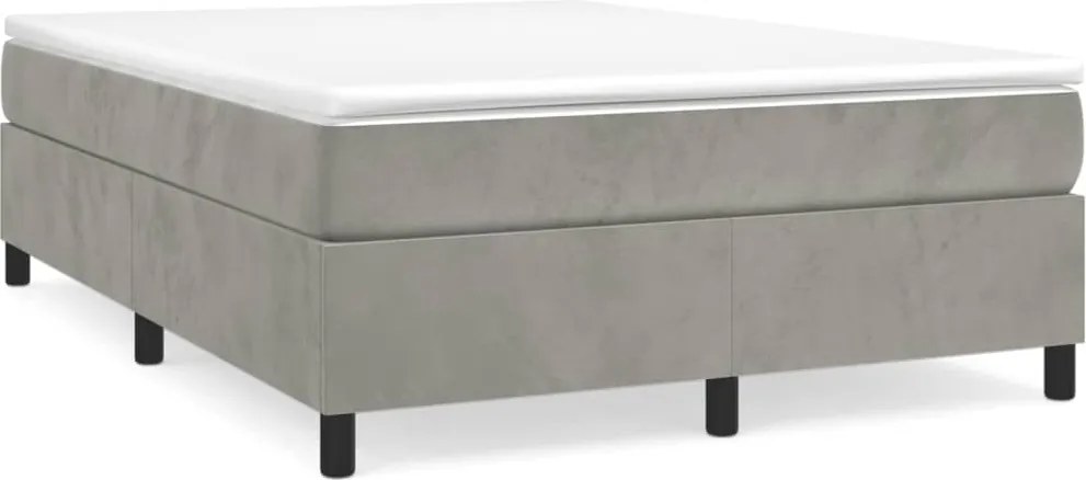vidaXL Pat box spring cu saltea, gri deschis, 140x190 cm, catifea