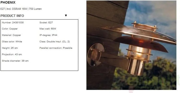 Aplica de perete exterior IP44 Phoenix cupru 24381030NL