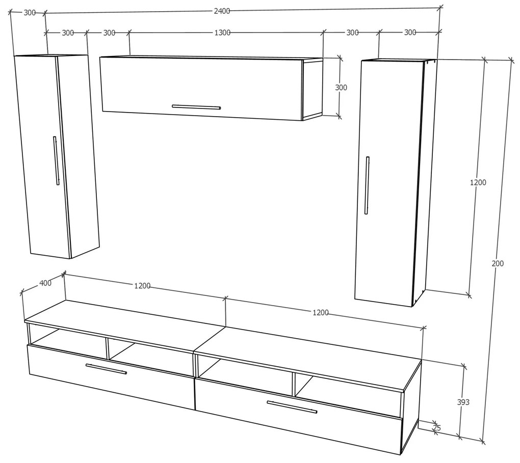 Living haaus Haga V19, Antracit/Stejar Wotan, L 240 cm