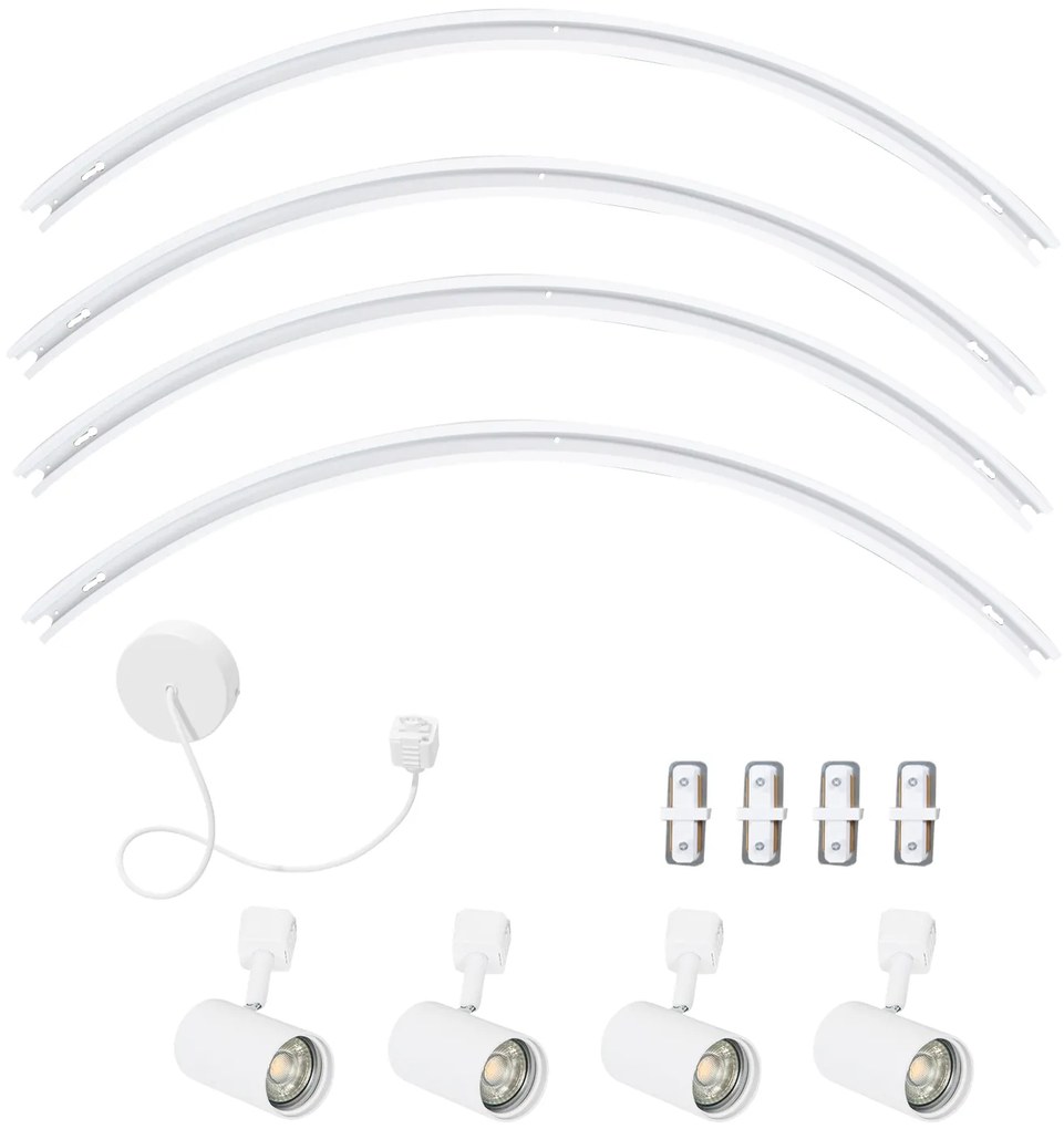 Sistem modern de iluminat pe șine cu 4 spoturi albe monofazate rotunde - Iconic Jeana