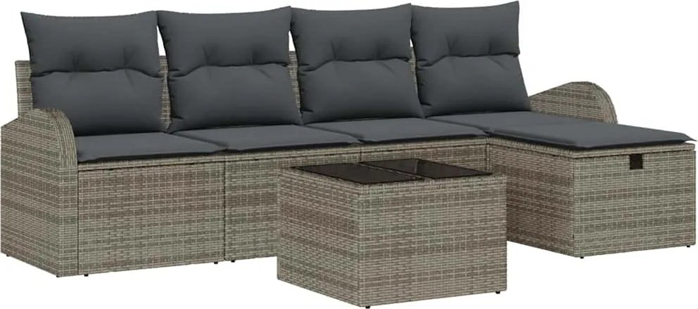 vidaXL Set de canapele pentru grădină cu pernă 6 pcs Gri Rattan poli