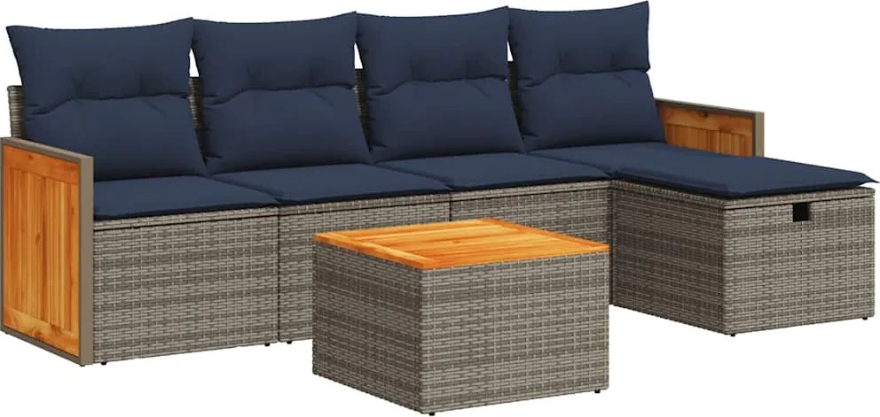 vidaXL Set mobilier grădină cu perne, 6 piese, gri, poliratan