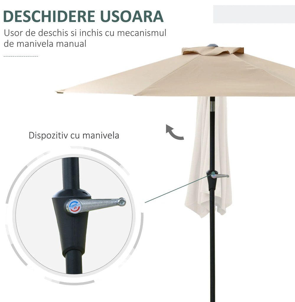 Outsunny Umbrelă de Grădină Înclinabilă, pentru Terasă cu Deschidere cu Manivelă, Kaki, 2.3x2 m | Aosom Romania