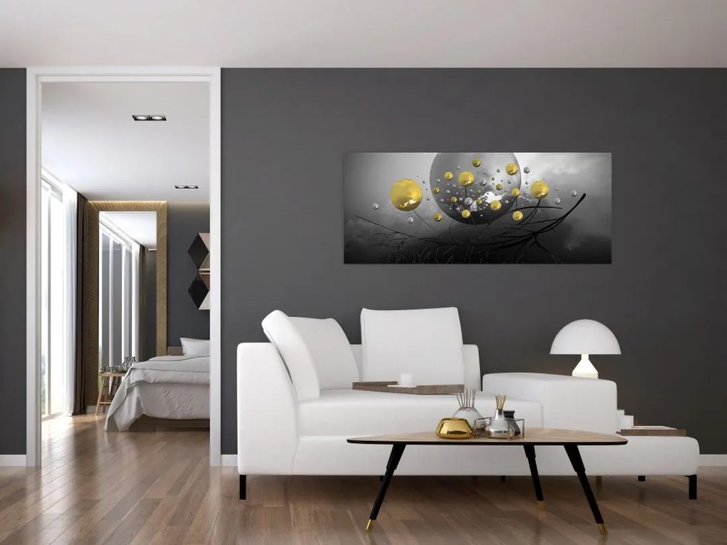 Tabloul cu bile abstracte aurii (120x50 cm)