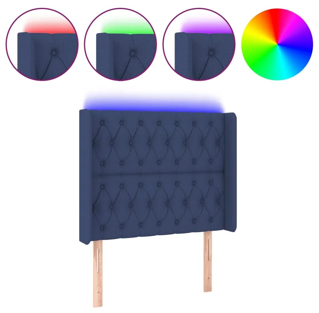vidaXL Tăblie de pat cu LED, albastru, 93x16x118/128 cm, textil