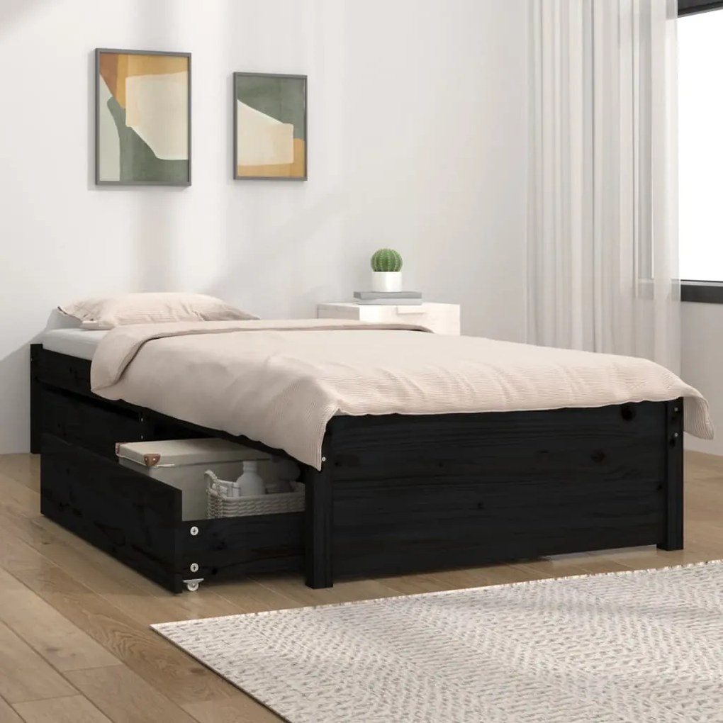 3103462 vidaXL Cadru de pat cu sertare Single 3FT, negru, 90x190 cm