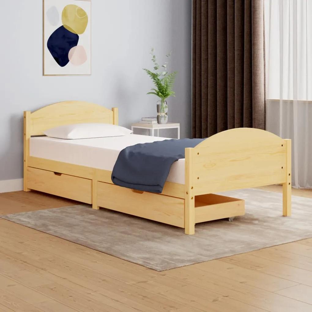 Cadru de pat cu 2 sertare, 100x200 cm, lemn masiv de pin Maro, 100 x 200 cm, 2 Sertare